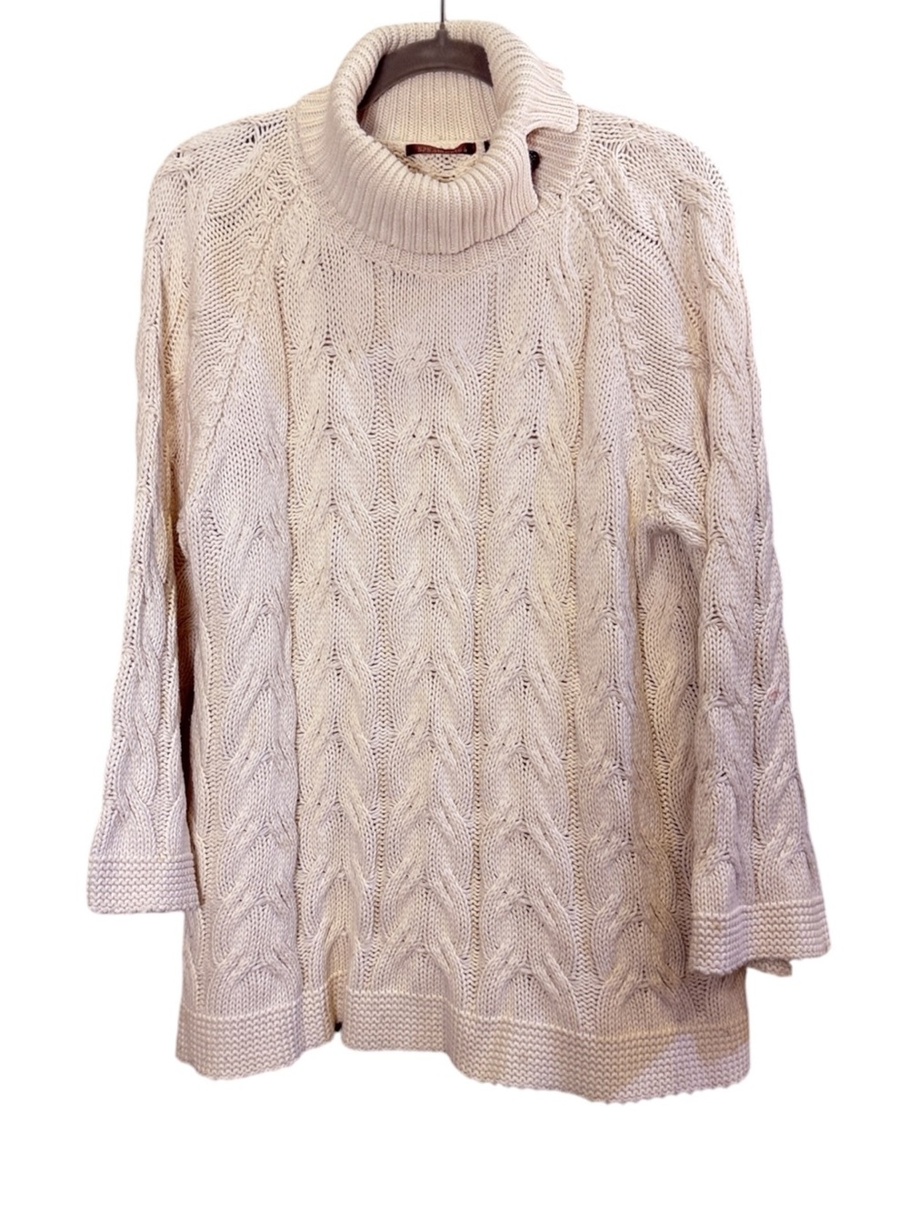 525 America Women’s Mock Neck Classic Cable Knit Cotton Blend Cream Sweater XL